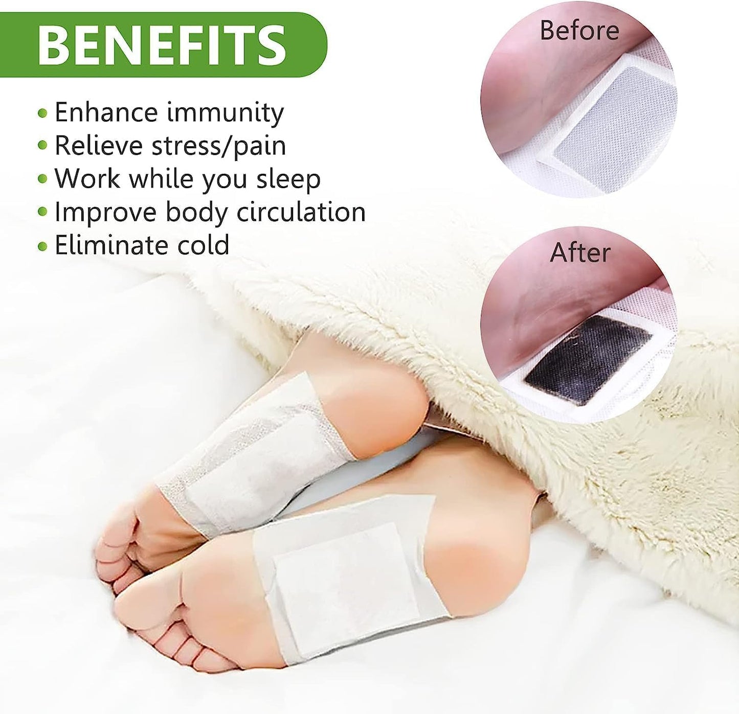 Premium Bamboo Charcoal foot patch for detoxification | detox foot patches | foot patch | foot patches | Natural Ginger & Bamboo Vinegar Patches for Toxin Removal Pain Relief, Better Sleep & Circulation for Men & Women (10)