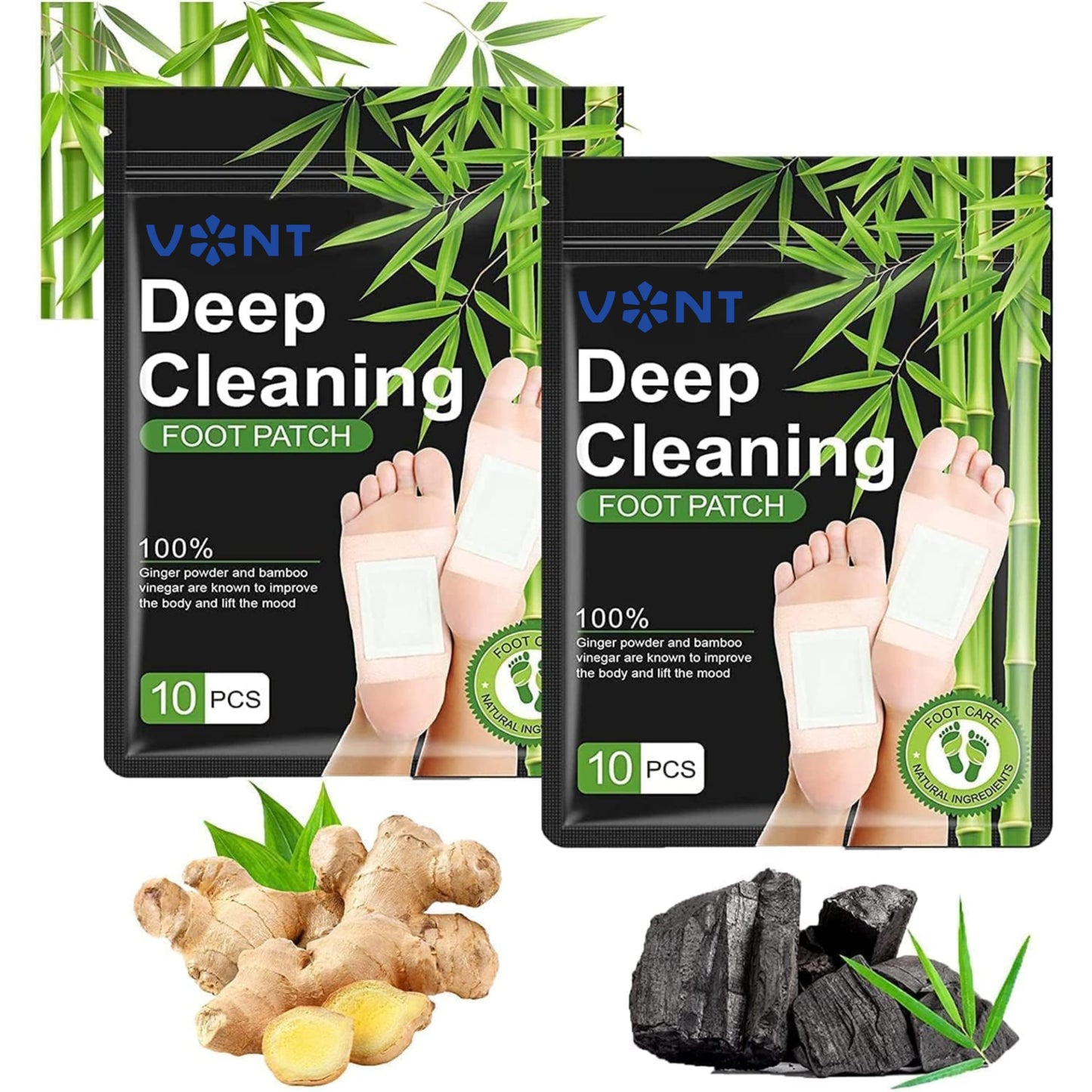 Premium Bamboo Charcoal foot patch for detoxification | detox foot patches | foot patch | foot patches | Natural Ginger & Bamboo Vinegar Patches for Toxin Removal Pain Relief, Better Sleep & Circulation for Men & Women (10)