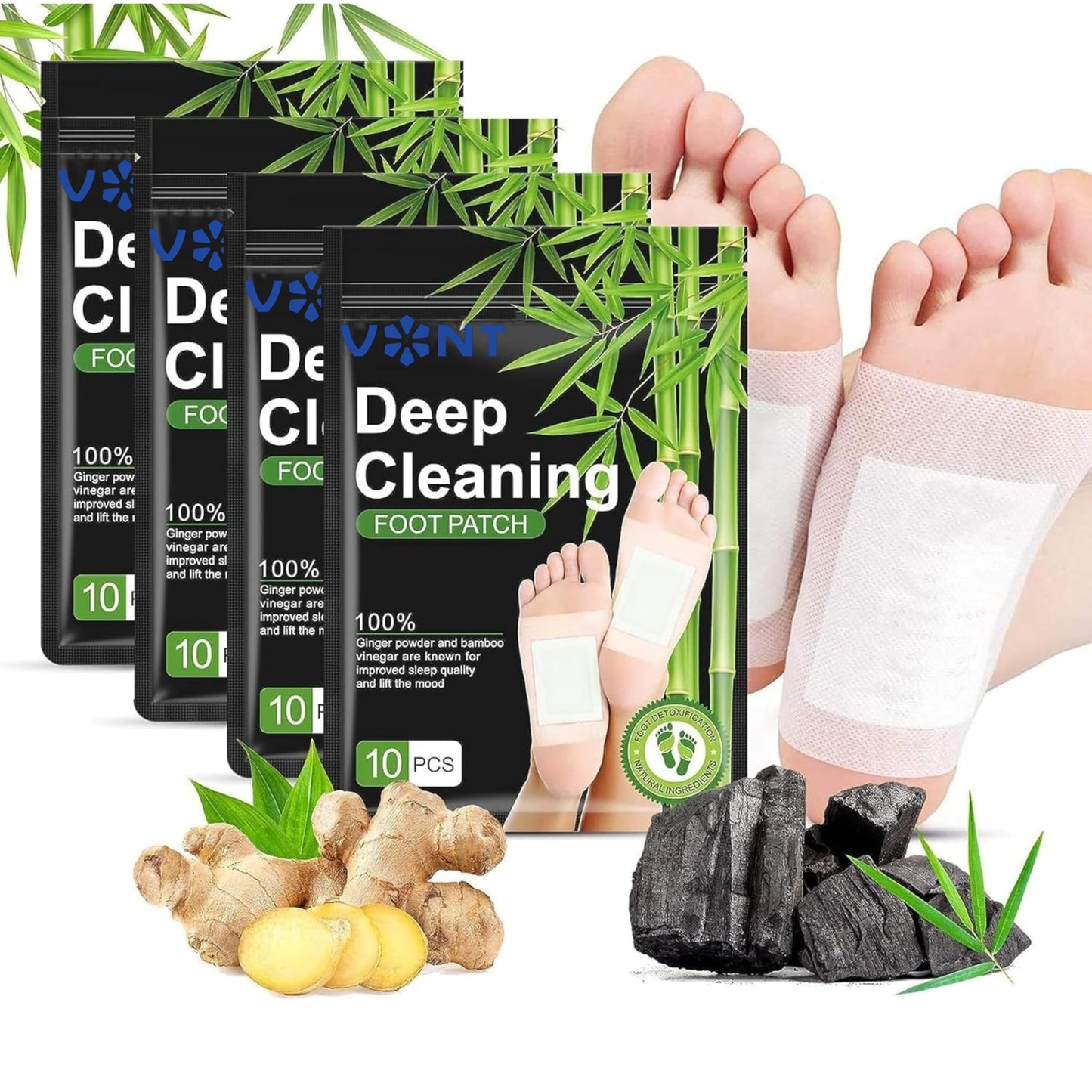 Premium Bamboo Charcoal foot patch for detoxification | detox foot patches | foot patch | foot patches | Natural Ginger & Bamboo Vinegar Patches for Toxin Removal Pain Relief, Better Sleep & Circulation for Men & Women (10)